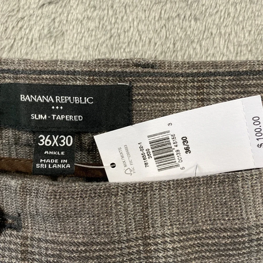 Banana Republic Pants Mens‎ 36x30 Brown Plaid Grayson Slim-Tapered Ankle New